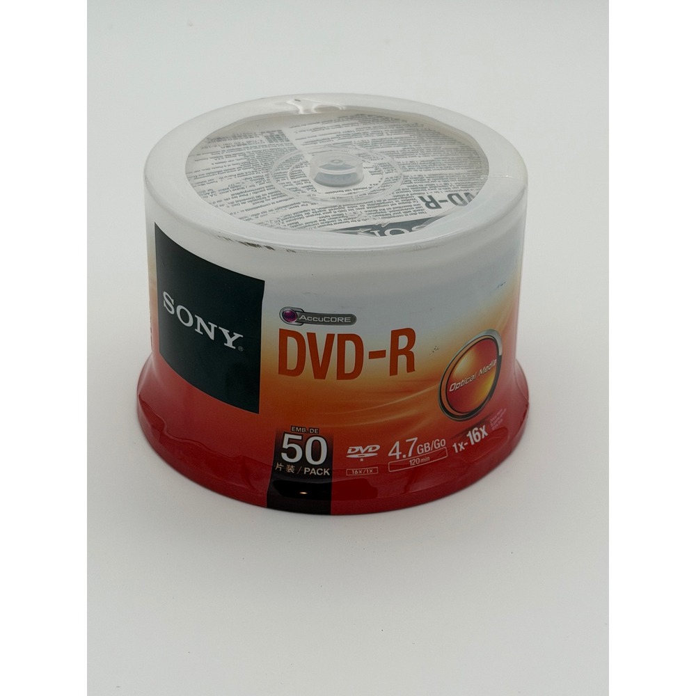 Sony AccuCORE 50 Pack DVD-R 4.7GB 120min 16x Recordable Media Spindle 50DMR47SP